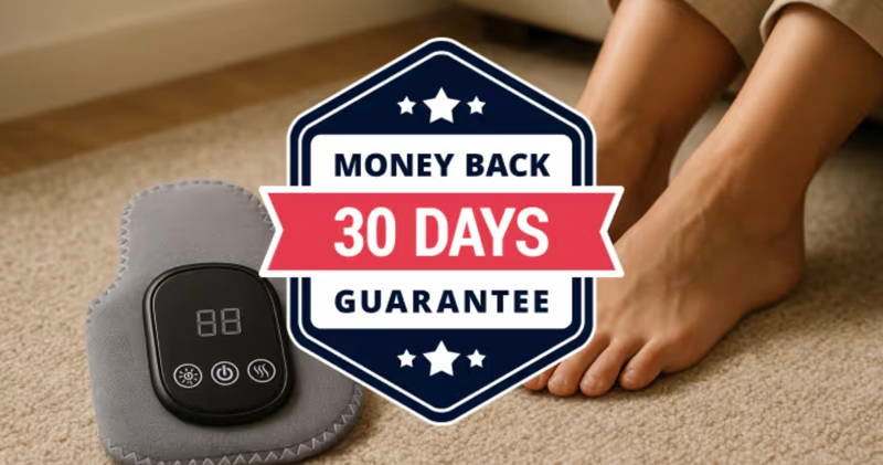 EMSense EMS foot massager 30-day money-back guarantee — risk-free trial of the best electric foot therapy device for neuropathy, burning feet, tingling in feet and foot numbness